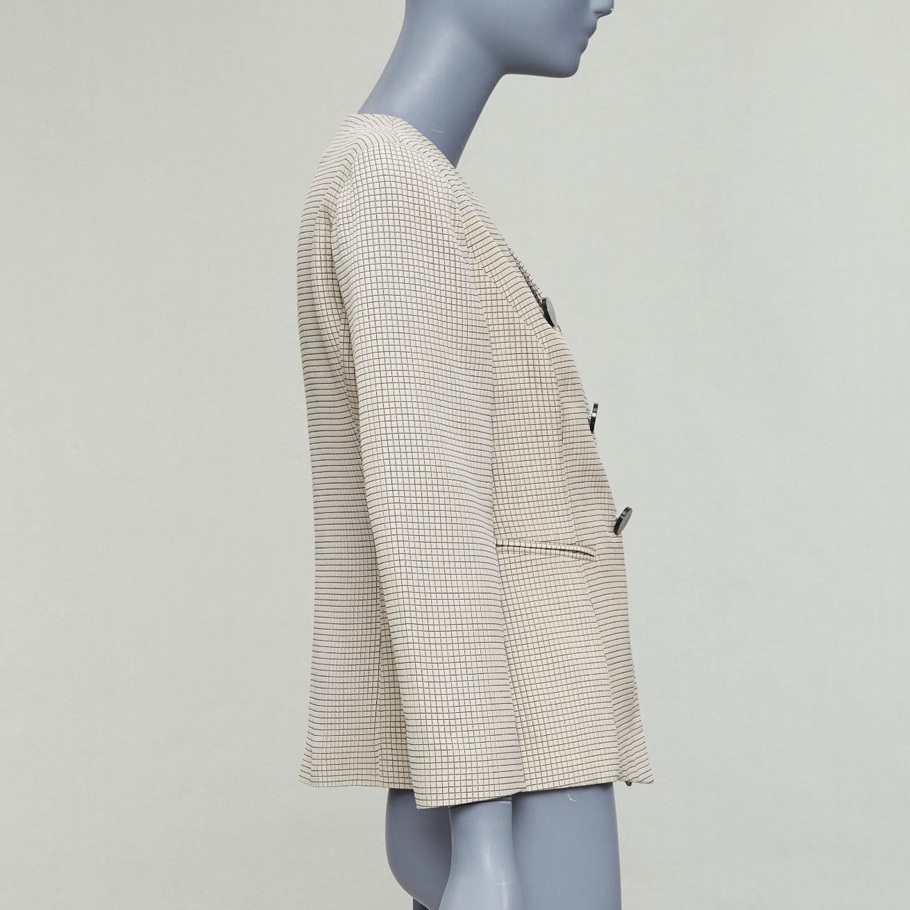 Donna EMPORIO ARMANI beige blazer doppiopetto trapuntato con cuciture a griglia IT44 L. in vendita