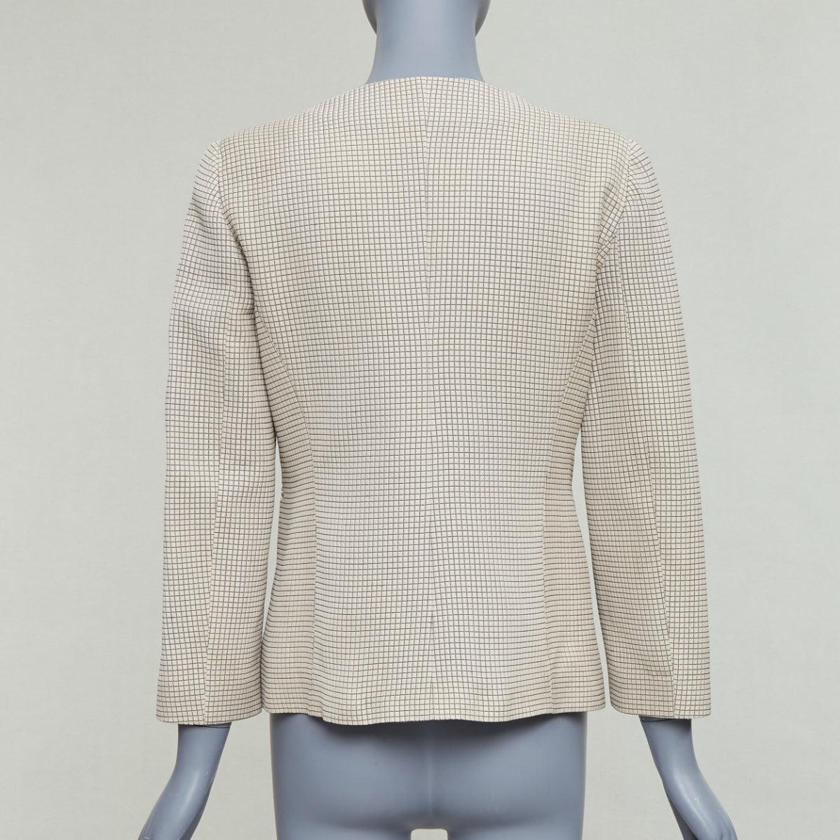 EMPORIO ARMANI beige blazer doppiopetto trapuntato con cuciture a griglia IT44 L. in vendita 1
