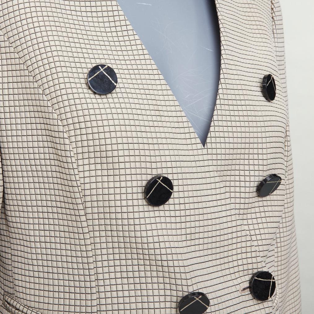 EMPORIO ARMANI beige blazer doppiopetto trapuntato con cuciture a griglia IT44 L. in vendita 3