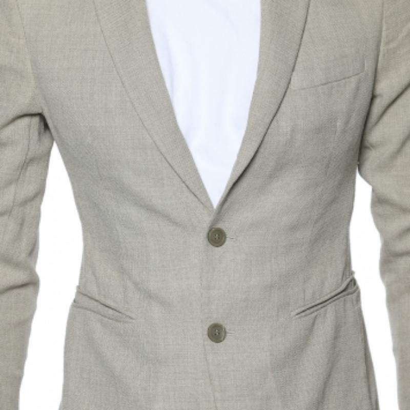 De los hombres Emporio ARMANI Blazer beige de lana texturizada con botones delanteros S en venta