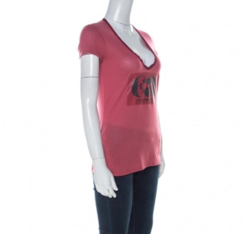 Emporio Armani Berry Pink Logo Druck Jersey T-Shirt S im Angebot 1
