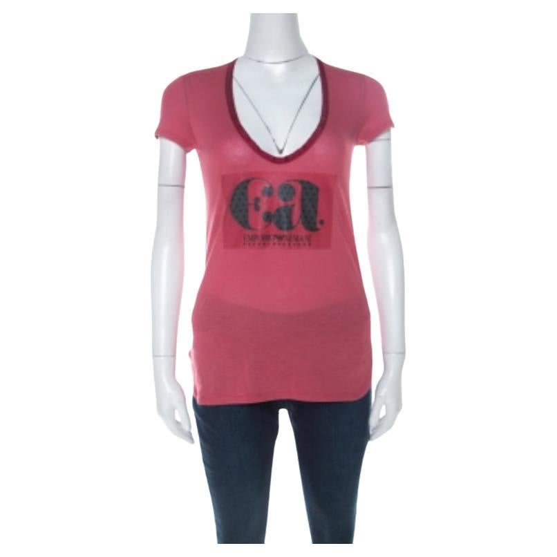 Emporio Armani Berry Pink Logo Druck Jersey T-Shirt S