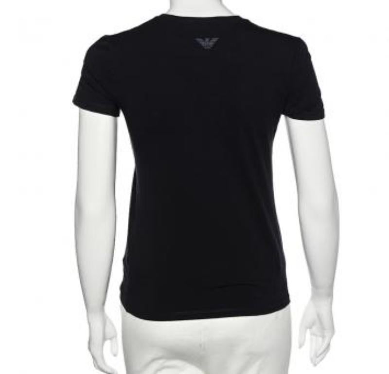 Emporio ARMANI Top negro de lentejuelas de algodón con estampado de mariposas M en venta 3