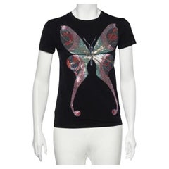 Emporio ARMANI Black Butterfly Print Cotton Sequins Top M