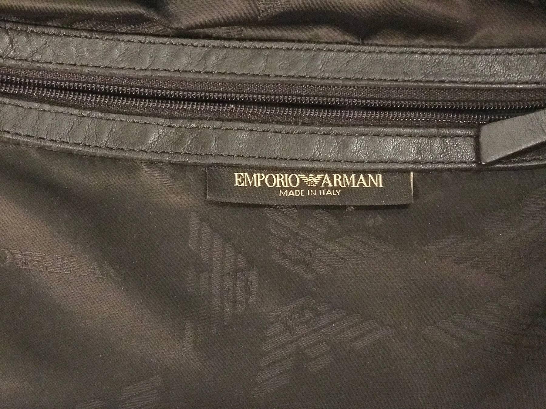 Emporio Armani black canvas with monogram pattern shoulder bag. For Sale 5