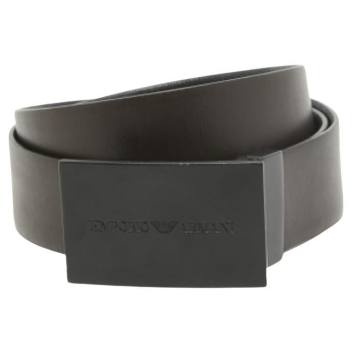 Emporio Armani Cintura con fibbia reversibile in pelle nera e marrone, tagliata su misura