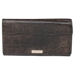 Emporio Armani Black Croc Embossed Leather Flap Wallet