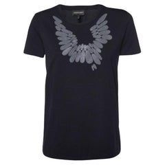 Emporio ARMANI Camiseta cuello redondo de algodón negro con adornos M