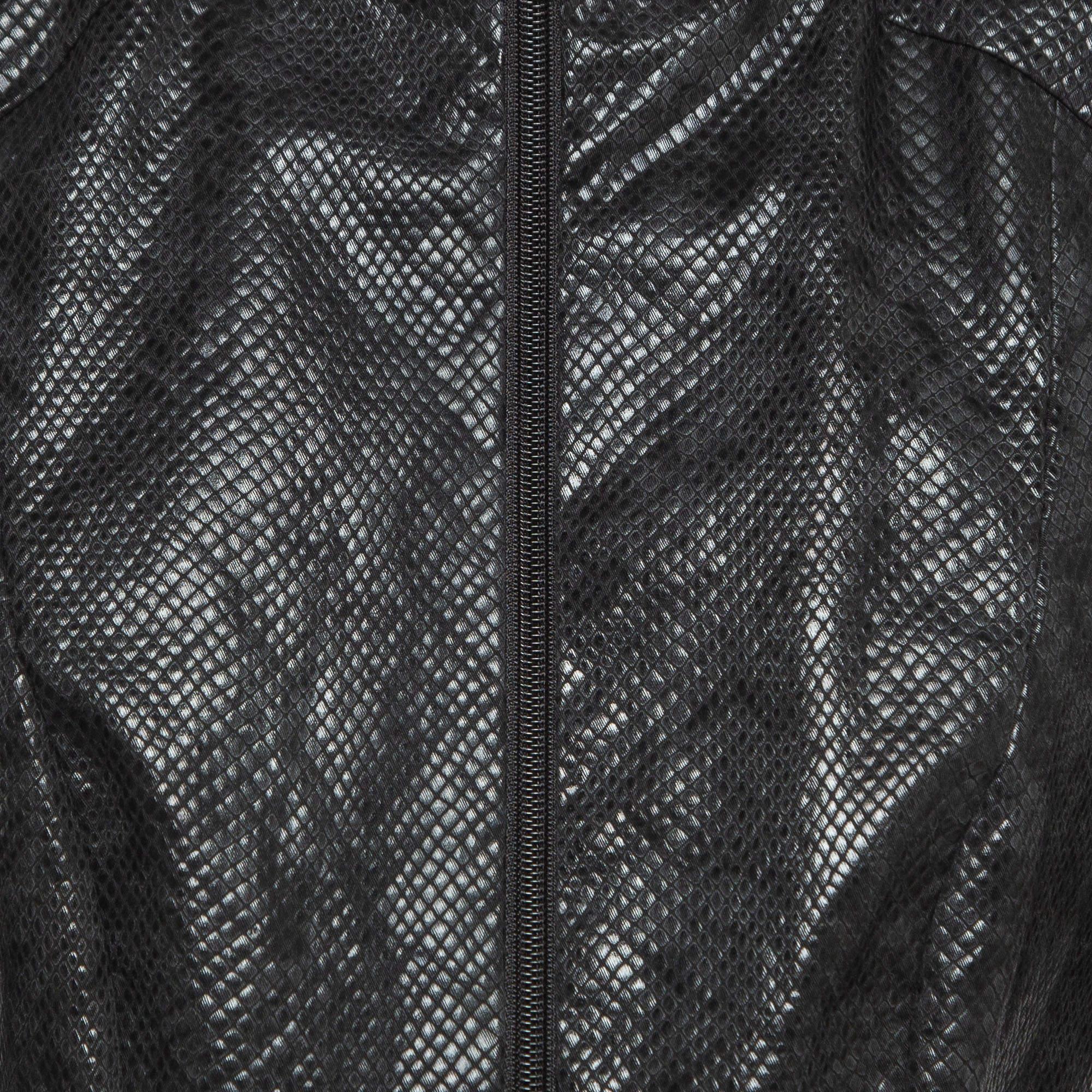 Emporio Armani Black Embossed Faux Leather Zip Front Jacket M In Fair Condition In Dubai, Al Qouz 2