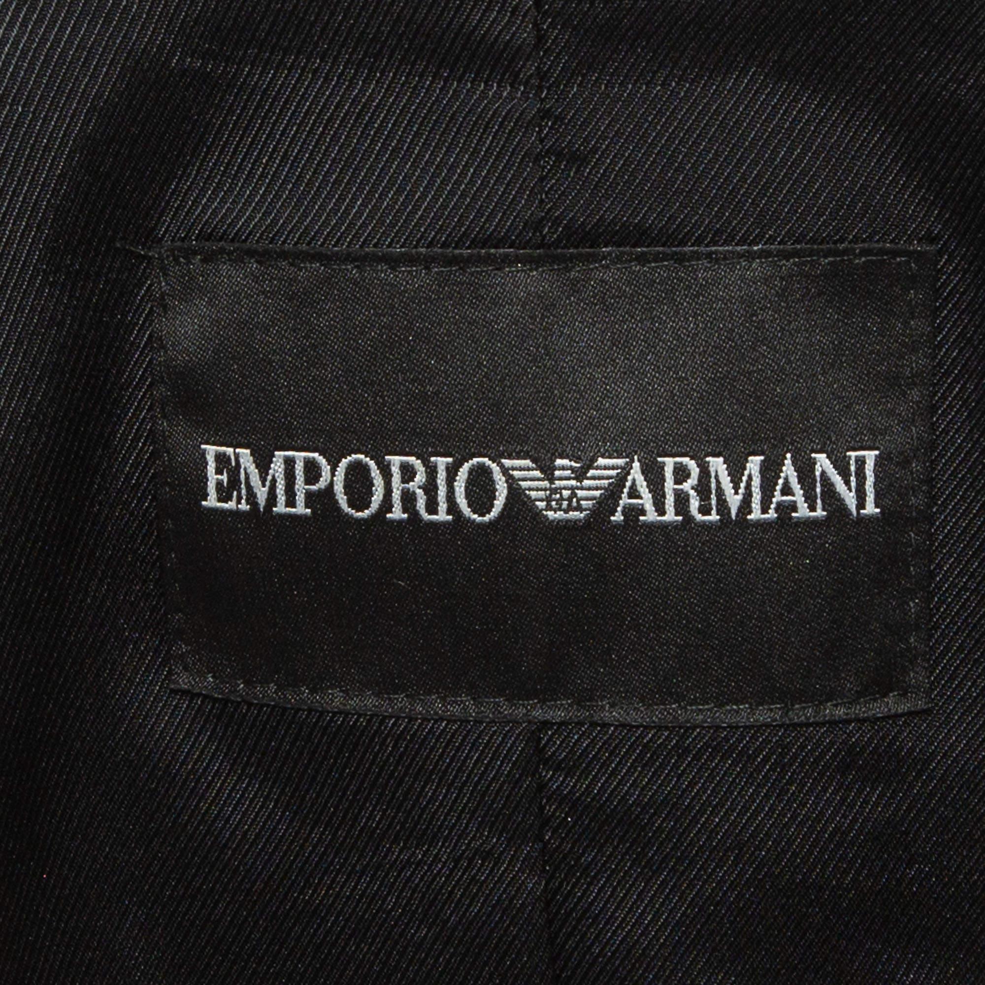 Women's Emporio Armani Black Embossed Faux Leather Zip Front Jacket M