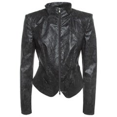 Emporio Armani Black Embossed Faux Leather Zip Front Jacket M