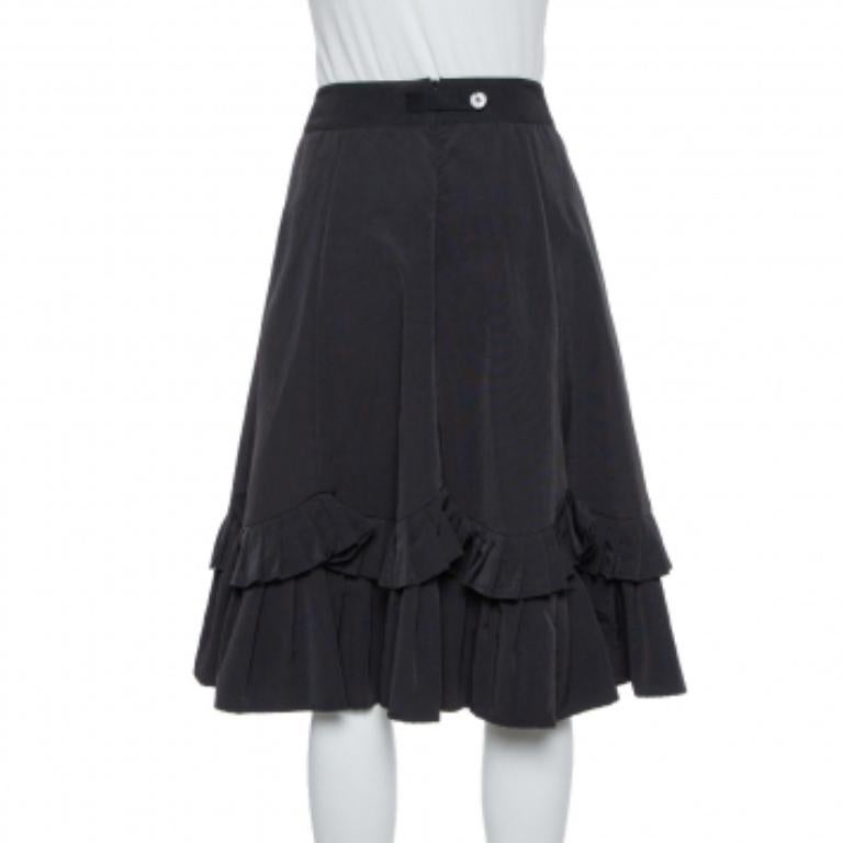 Emporio Armani Black Faille Ruffled Midi Skirt S For Sale 3