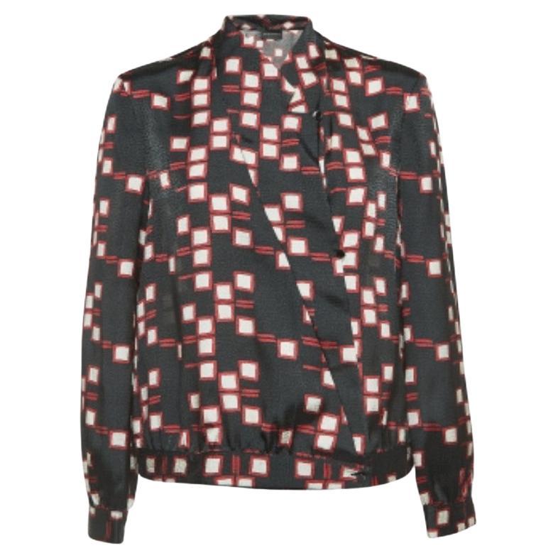 Emporio Armani Camicetta a maniche lunghe sintetica con stampa geometrica nera M.