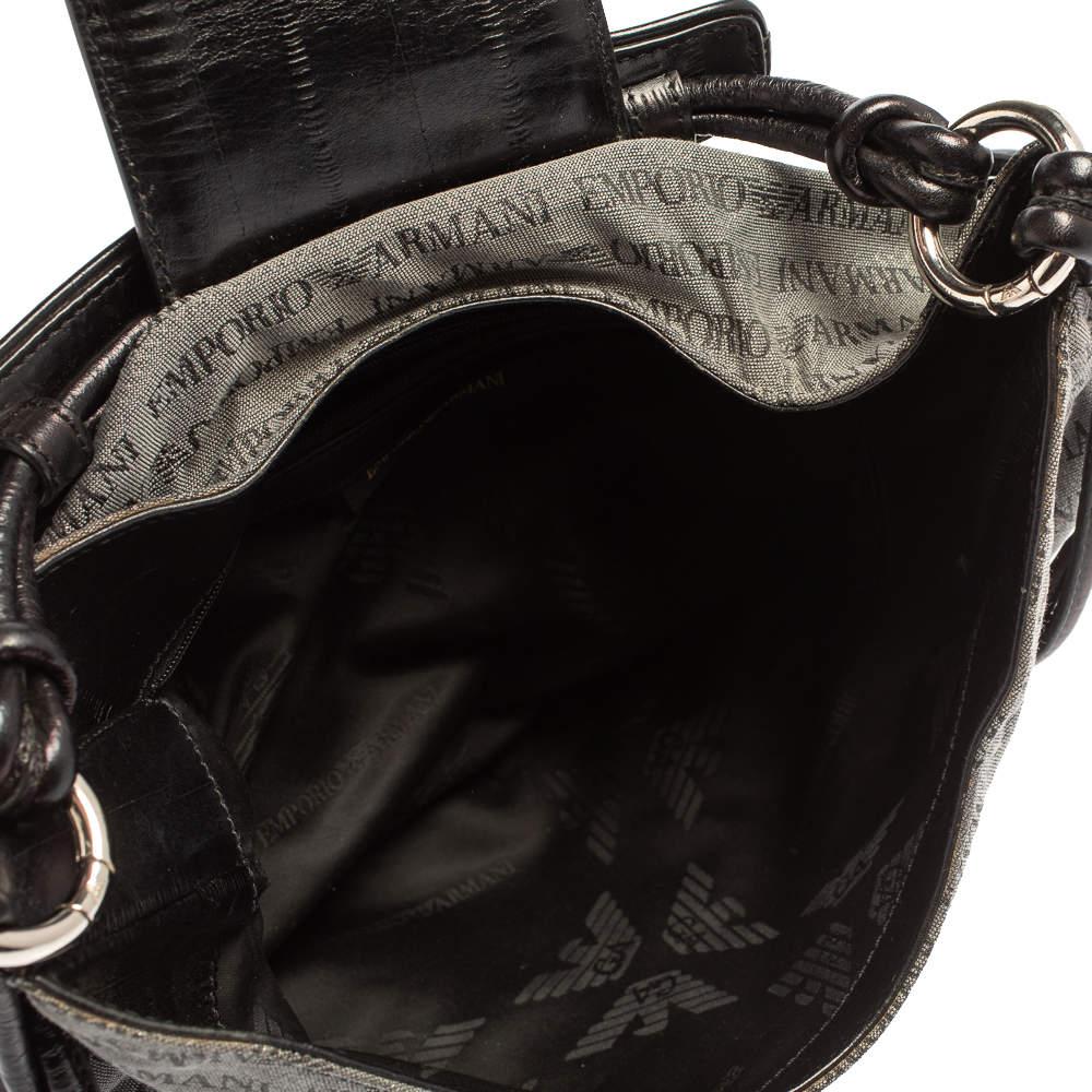 EMPORIO ARMANI Hobo en toile et cuir avec monogramme noir/gris 2