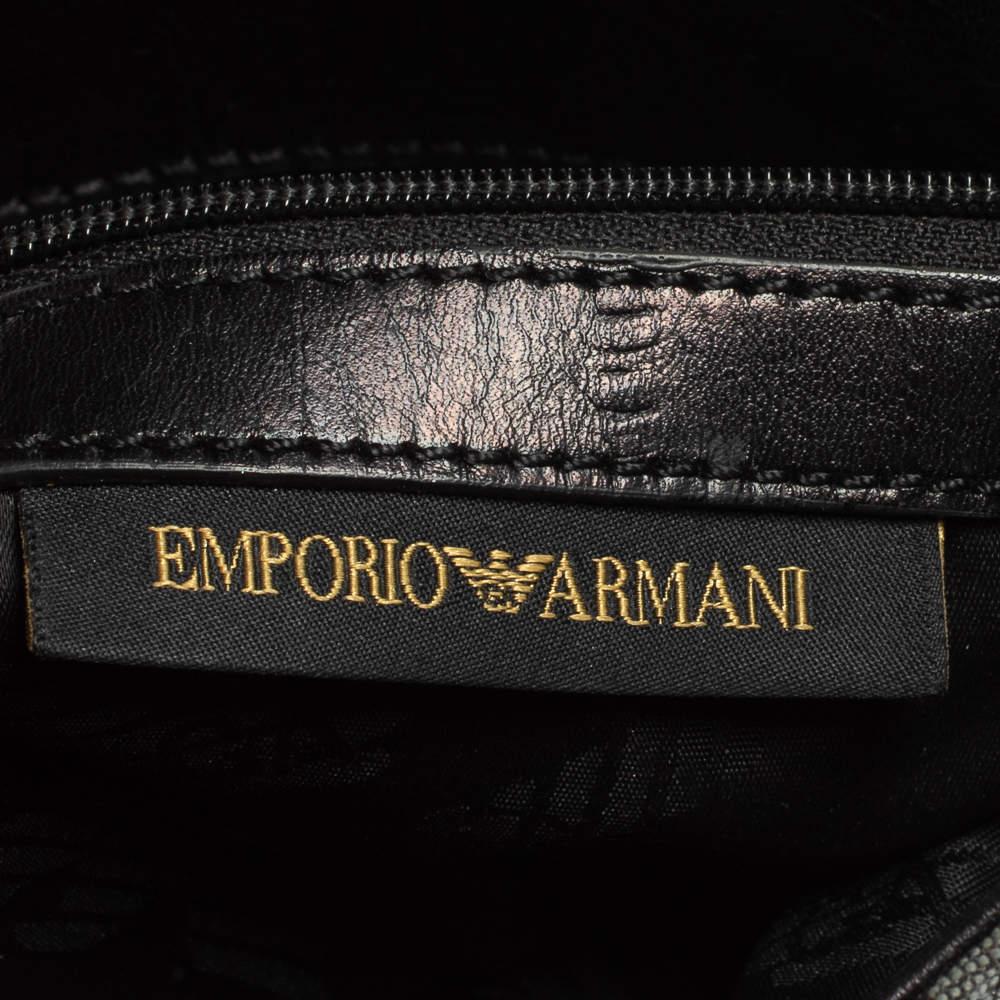 EMPORIO ARMANI Hobo en toile et cuir avec monogramme noir/gris 3