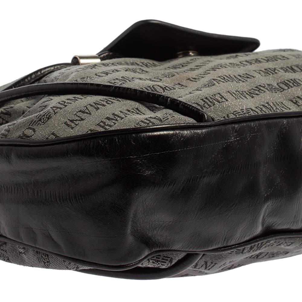 EMPORIO ARMANI Hobo en toile et cuir avec monogramme noir/gris 4