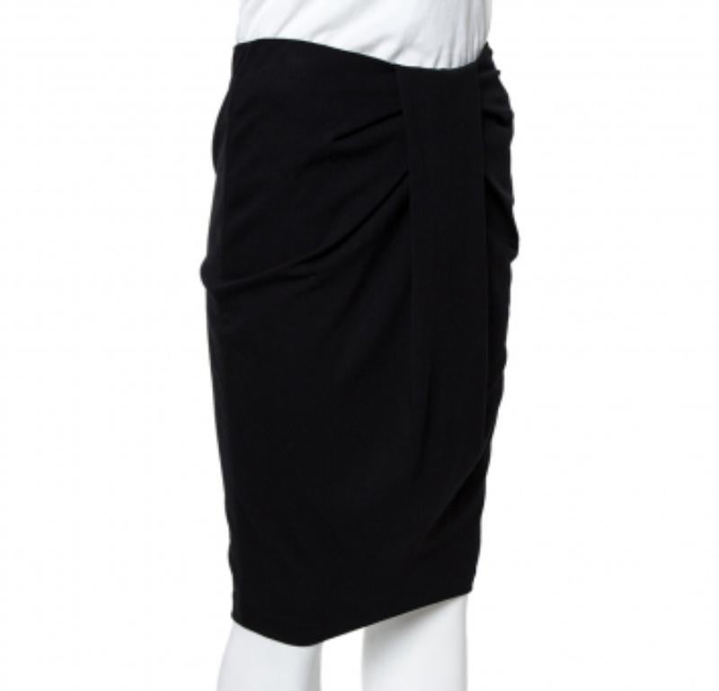 Emporio Armani Black Jersey Pleat Front Pencil Skirt S In Good Condition For Sale In Dubai, Al Qouz 2