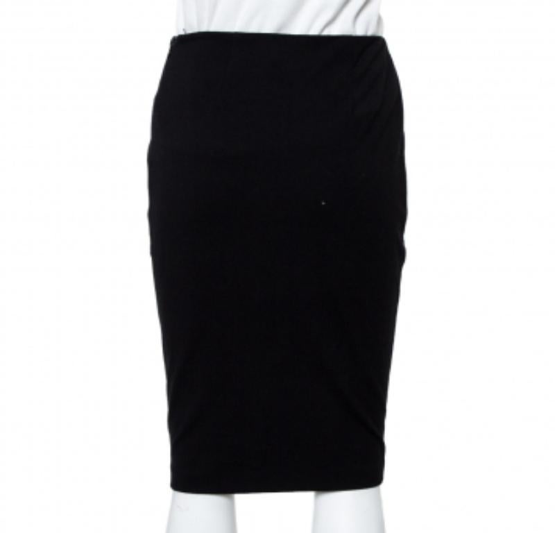 Women's Emporio Armani Black Jersey Pleat Front Pencil Skirt S For Sale