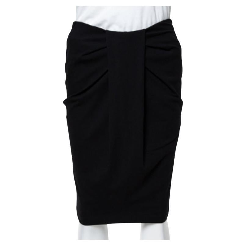 Emporio Armani Black Jersey Pleat Front Pencil Skirt S For Sale