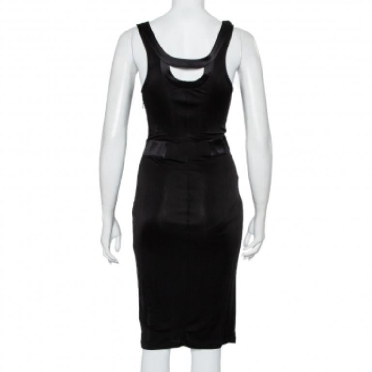 Emporio Armani Black Knit Contrast Trim Draped Detail Sleeveless Midi Dress S For Sale 1
