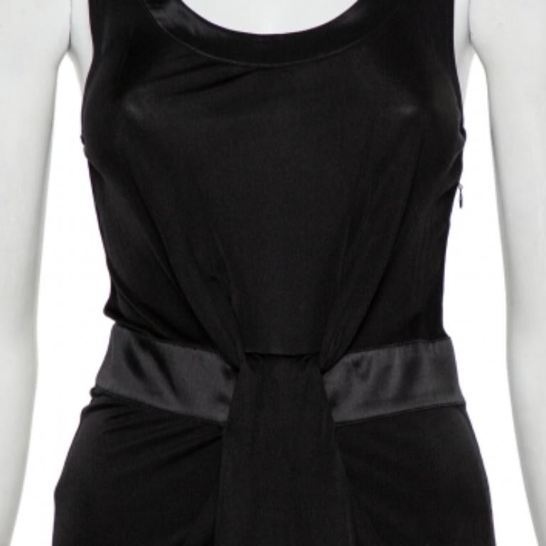 Emporio Armani Black Knit Contrast Trim Draped Detail Sleeveless Midi Dress S For Sale 2