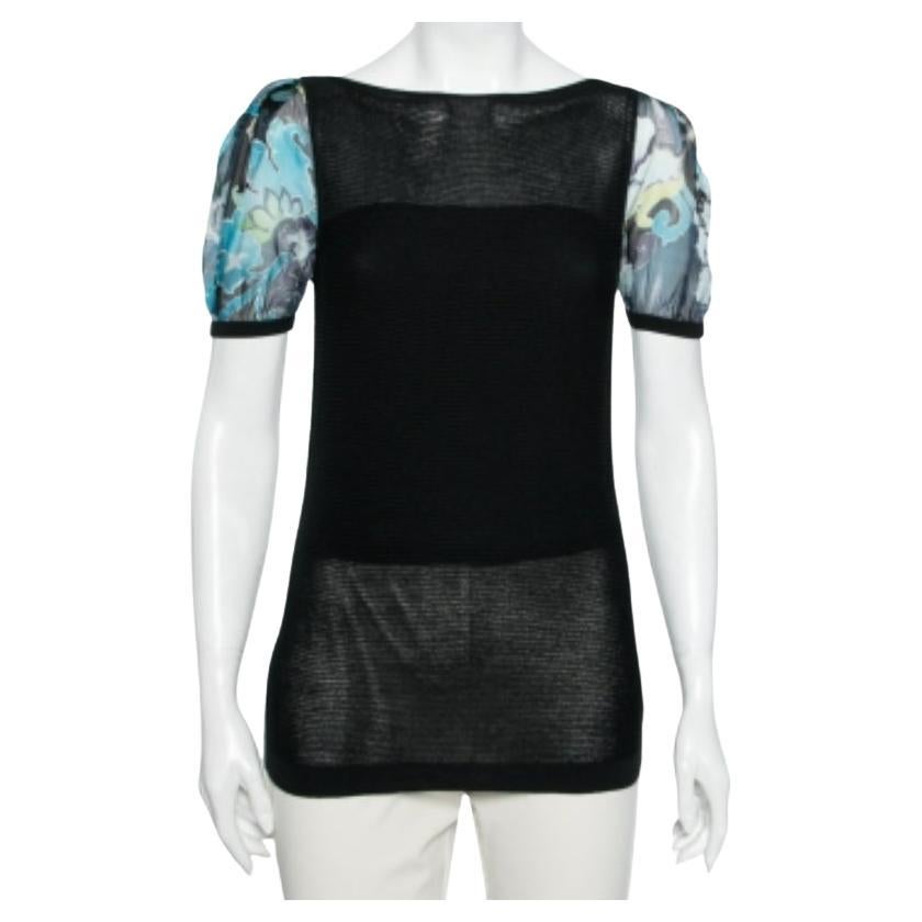 Emporio ARMANI Top à manches bouffantes en tricot noir M.