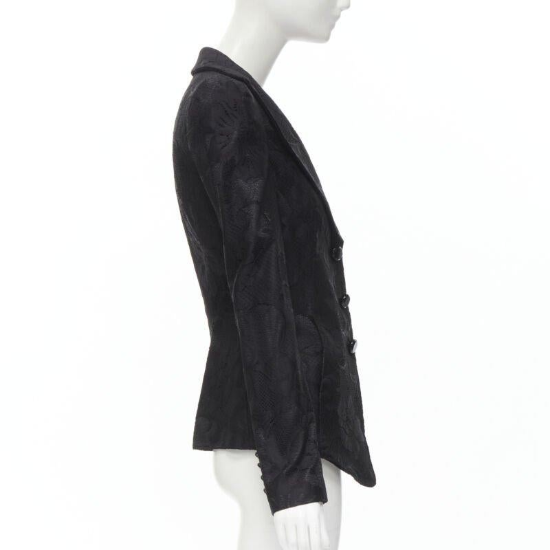 EMPORIO ARMANI black lace jewel cut buttons fitted blazer IT40 S In Excellent Condition For Sale In Hong Kong, NT