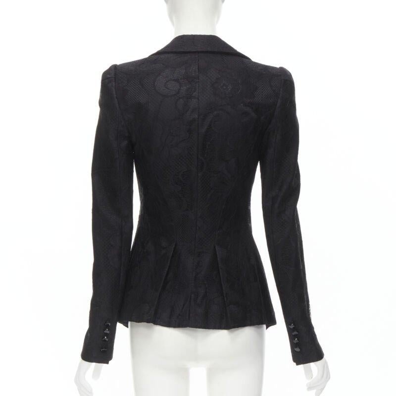Women's EMPORIO ARMANI black lace jewel cut buttons fitted blazer IT40 S For Sale