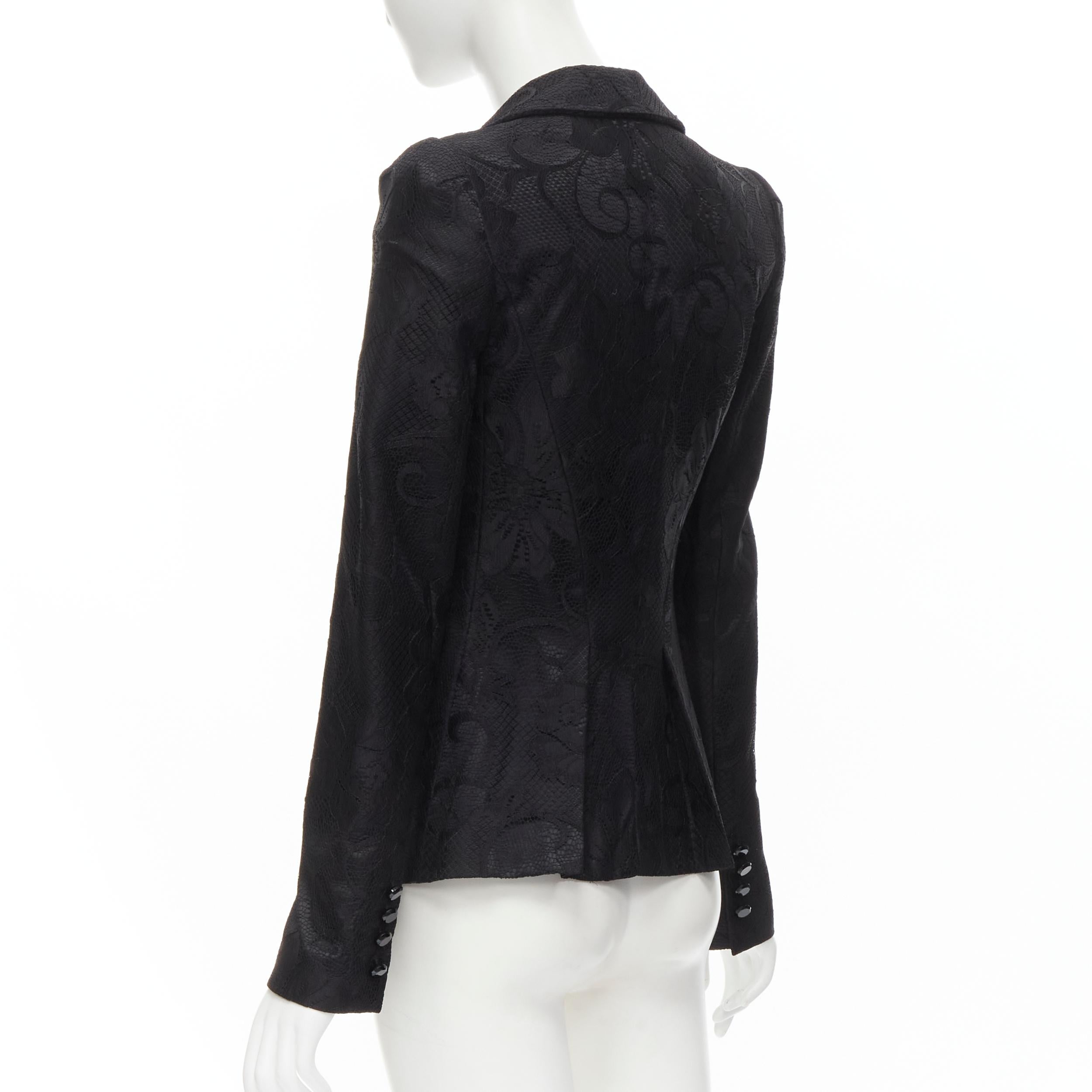 Women's EMPORIO ARMANI black lace jewel cut buttons fitted blazer IT40 S For Sale
