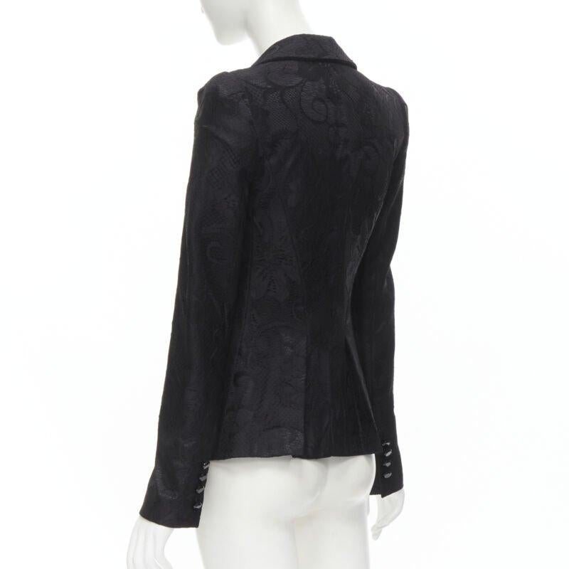 EMPORIO ARMANI black lace jewel cut buttons fitted blazer IT40 S For Sale 1