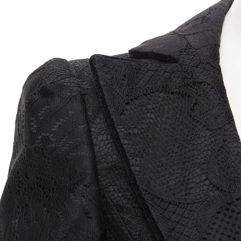EMPORIO ARMANI black lace jewel cut buttons fitted blazer IT40 S For Sale 2
