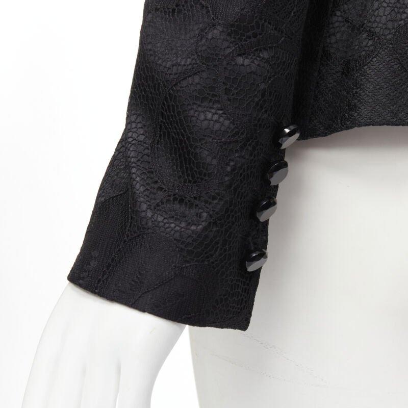 EMPORIO ARMANI black lace jewel cut buttons fitted blazer IT40 S For Sale 3