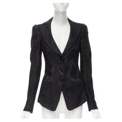 EMPORIO ARMANI black lace jewel cut buttons fitted blazer IT40 S