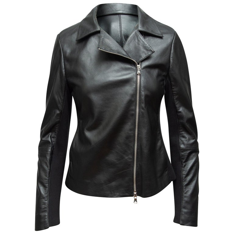 Emporio Armani Black Leather Moto Jacket For Sale at 1stDibs