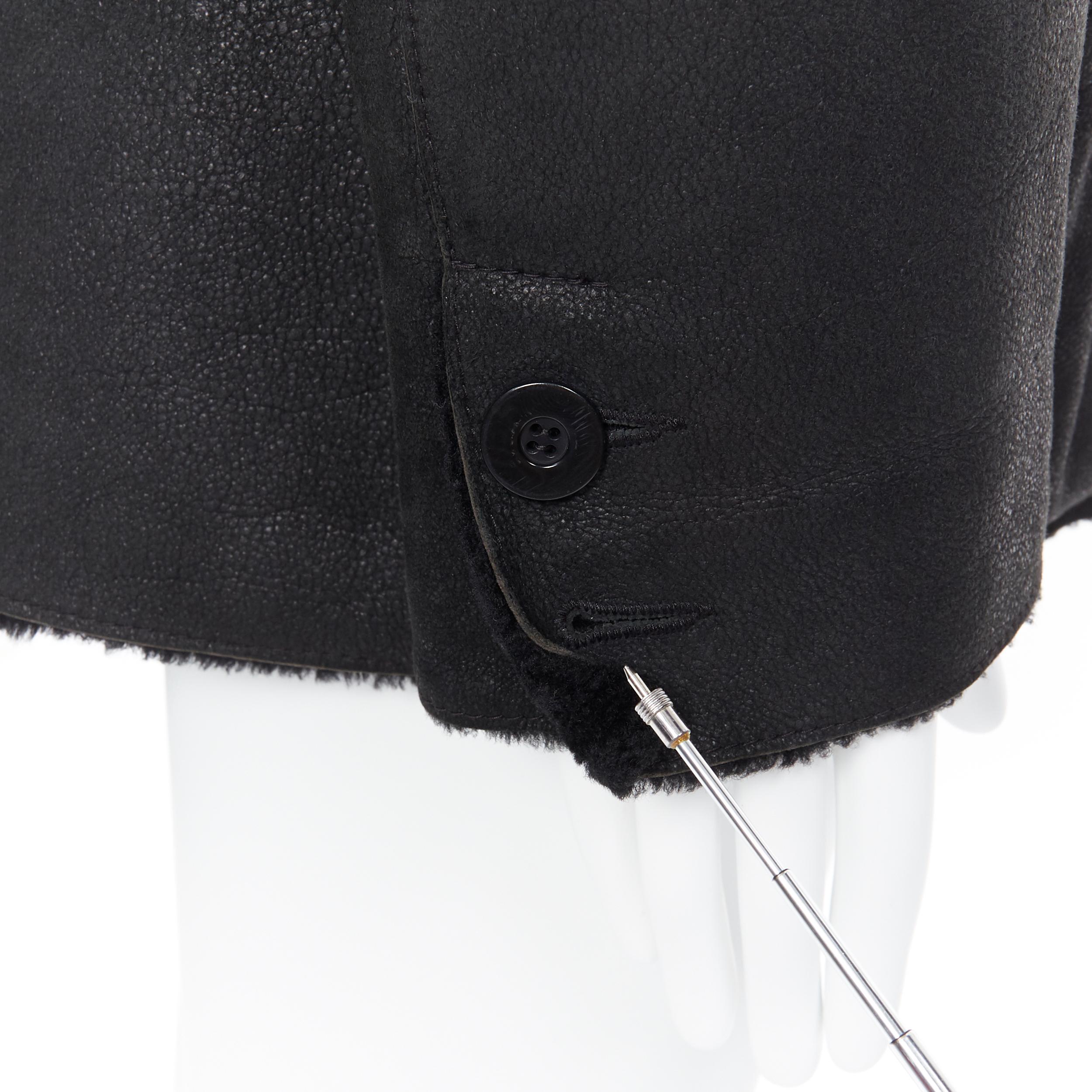 EMPORIO ARMANI black leather shearling lined 4-pocket aviator winter coat EU50 L 3