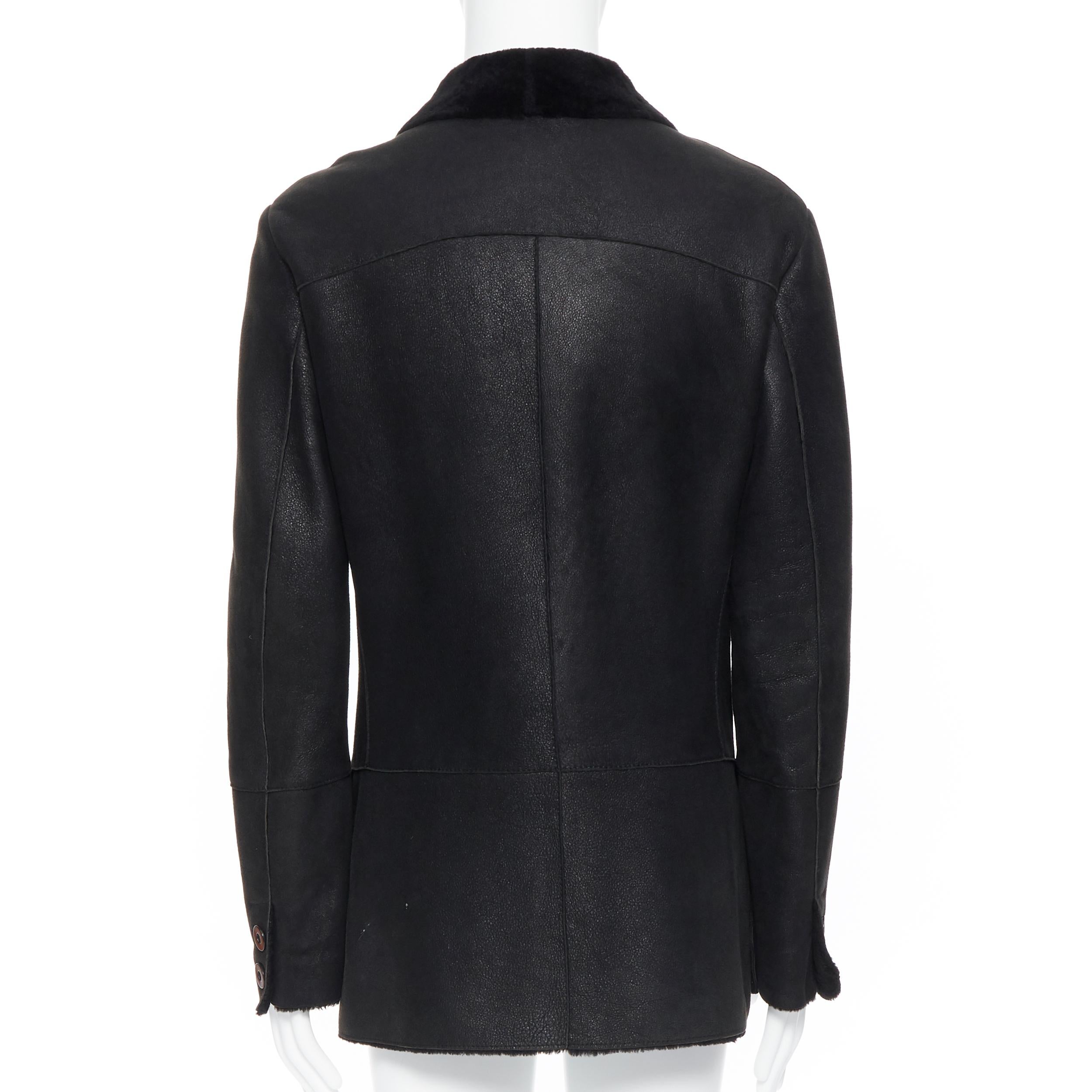 EMPORIO ARMANI black leather shearling lined 4-pocket aviator winter coat EU50 L In Excellent Condition In Hong Kong, NT