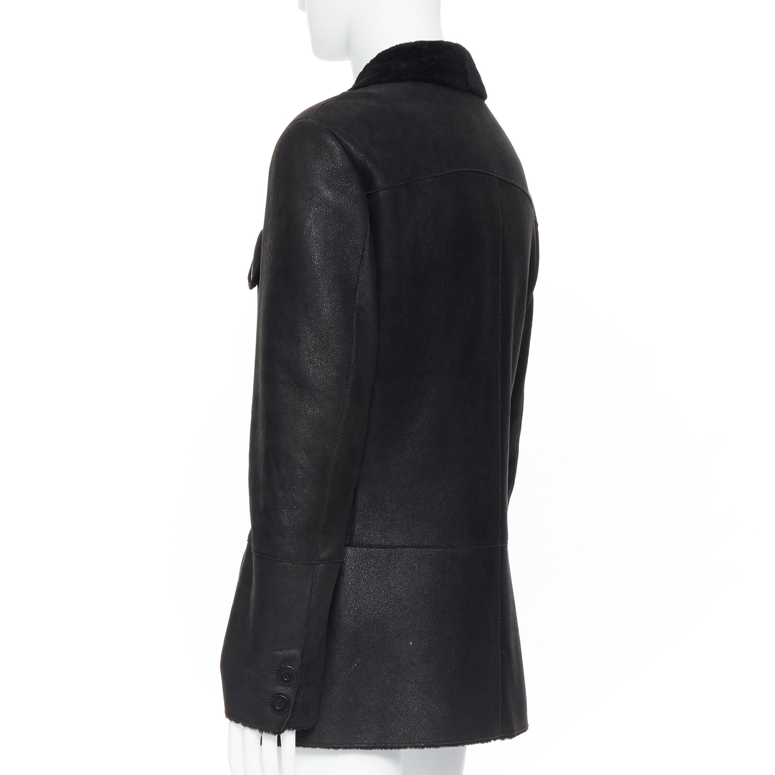 Men's EMPORIO ARMANI black leather shearling lined 4-pocket aviator winter coat EU50 L