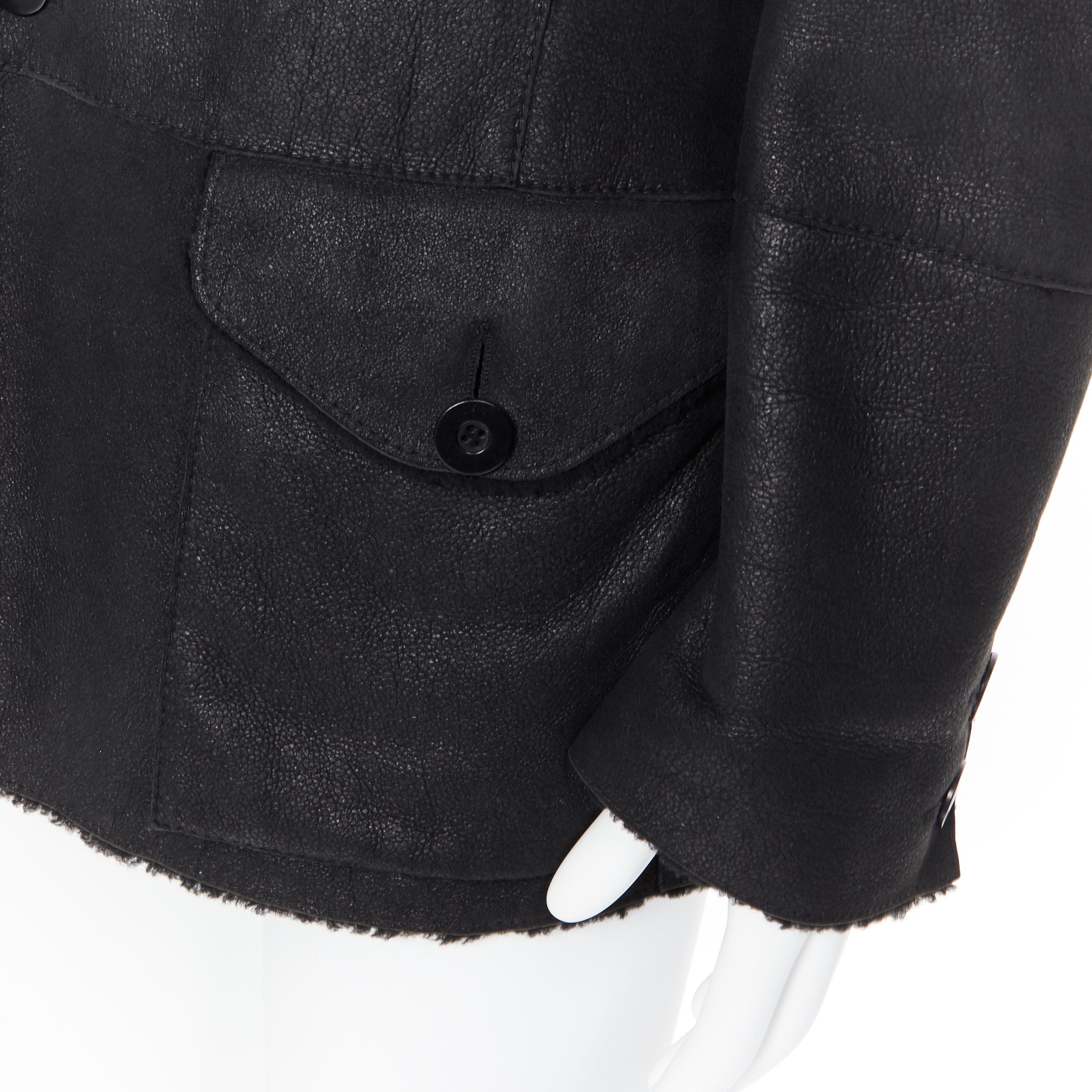 EMPORIO ARMANI black leather shearling lined 4-pocket aviator winter coat EU50 L 1