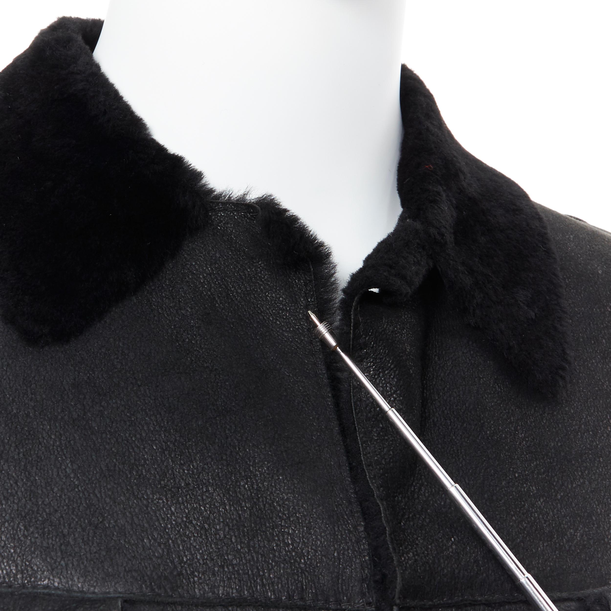 EMPORIO ARMANI black leather shearling lined 4-pocket aviator winter coat EU50 L 2