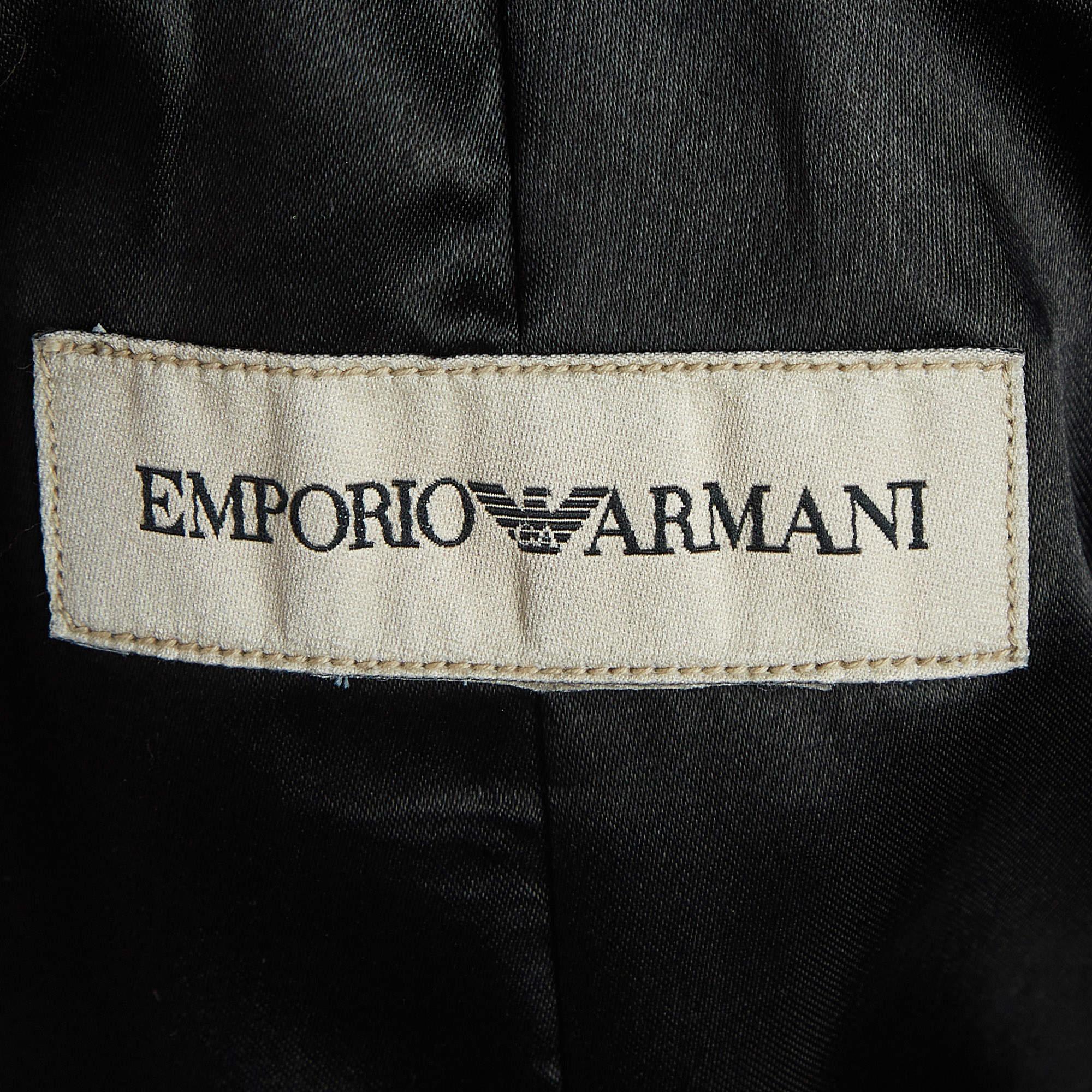 Women's Emporio Armani Black Leather Single Breasted Buttoned Coat XL For Sale