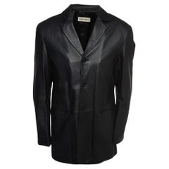 Emporio Armani Black Leather Single Breasted Buttoned Coat XL