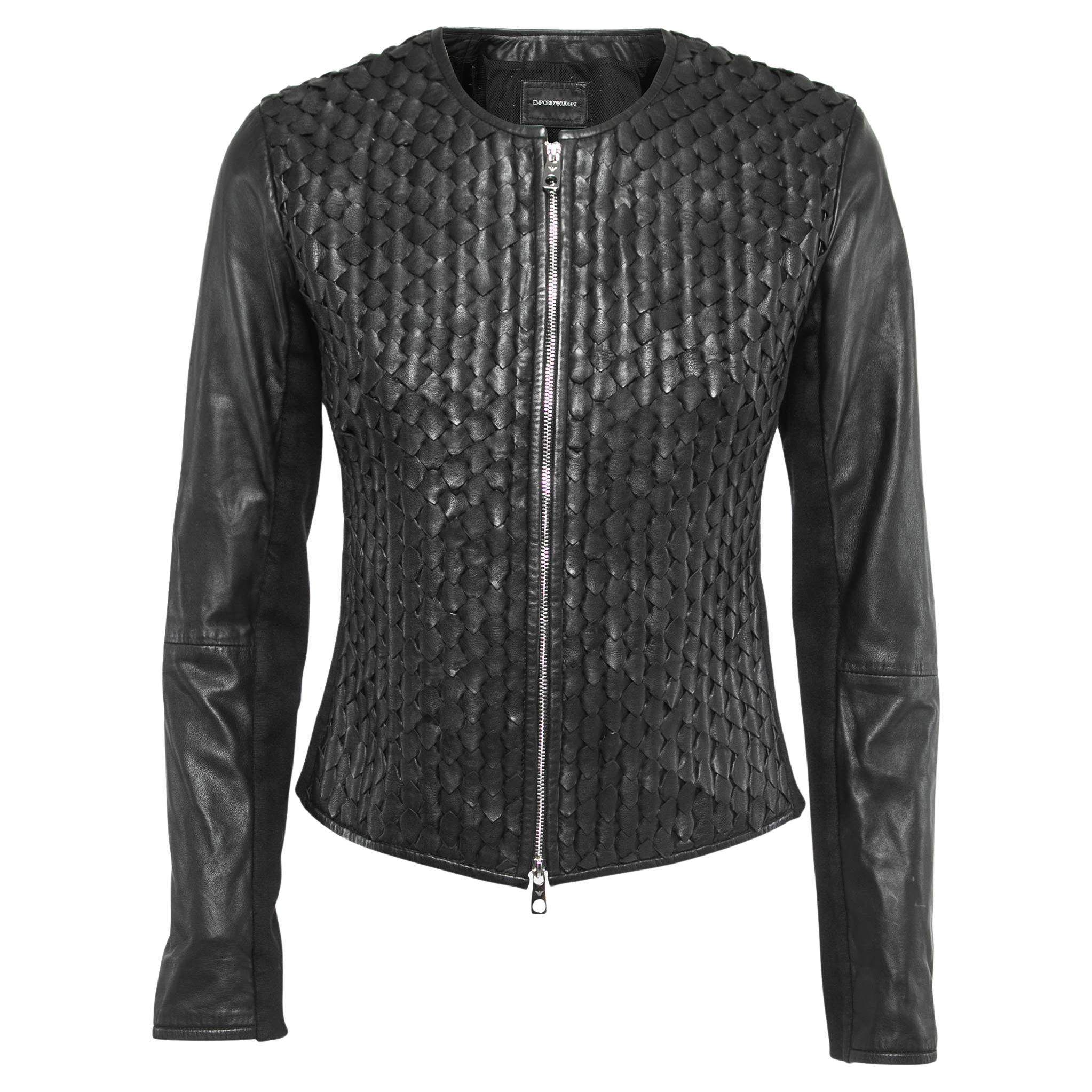 Emporio Armani Black Leather Zip Front jacket M