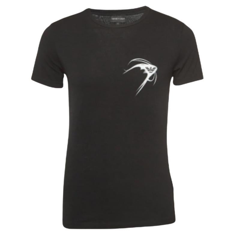 Emporio ARMANI Noir - T-shirt ras du cou en coton avec logo imprimé S