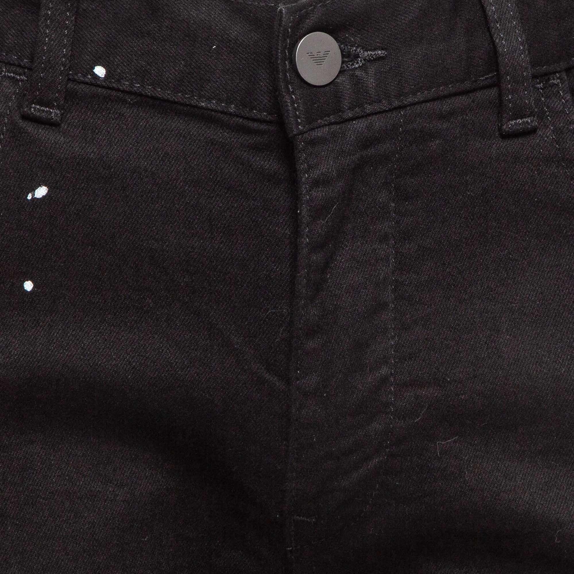 Emporio Armani Black Paint Splash Denim Extra Slim Fit J10 Jeans M Waist 31