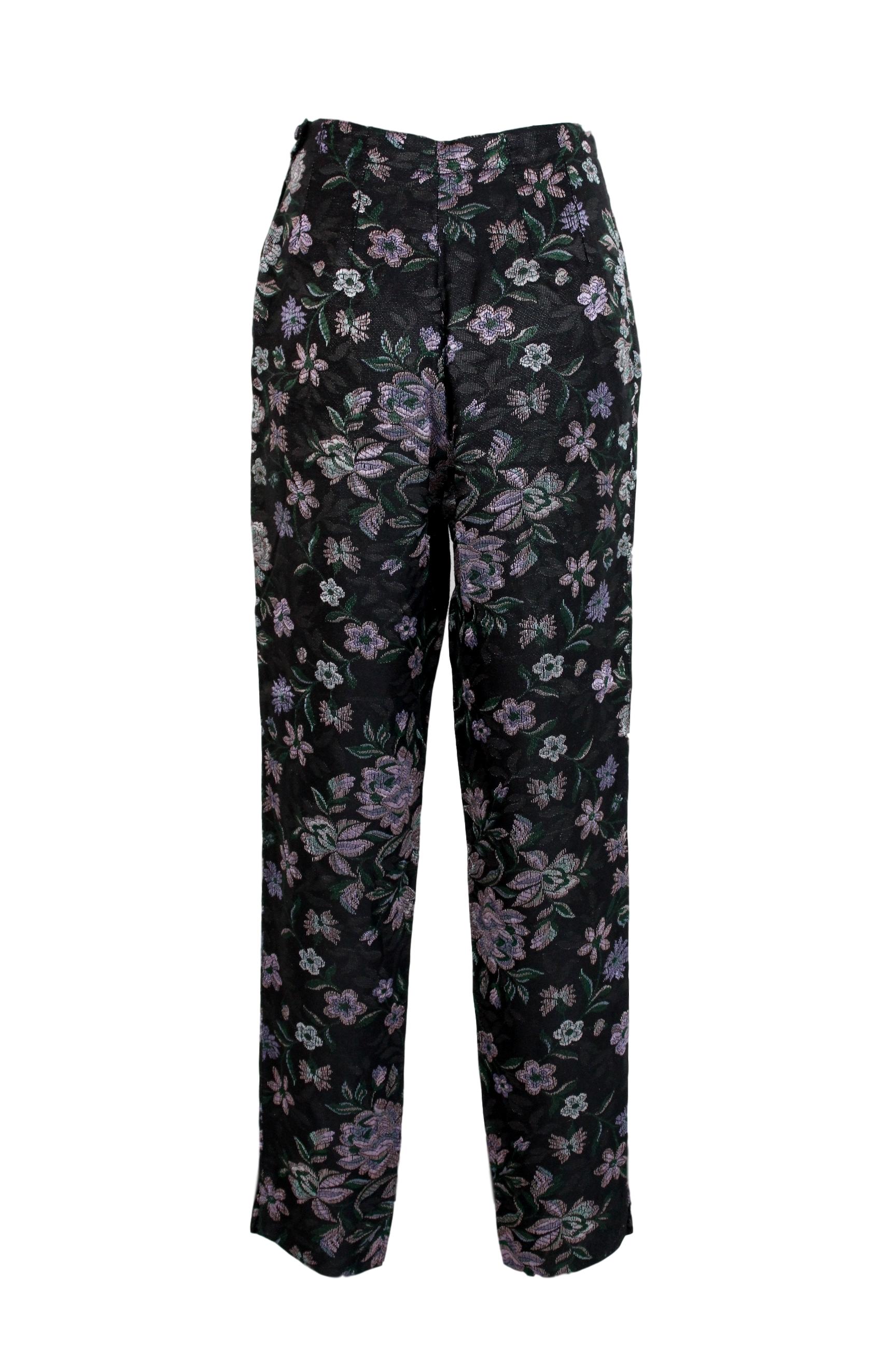 Emporio Armani Black Pink Cotton Damask Floral Pants Suit 6