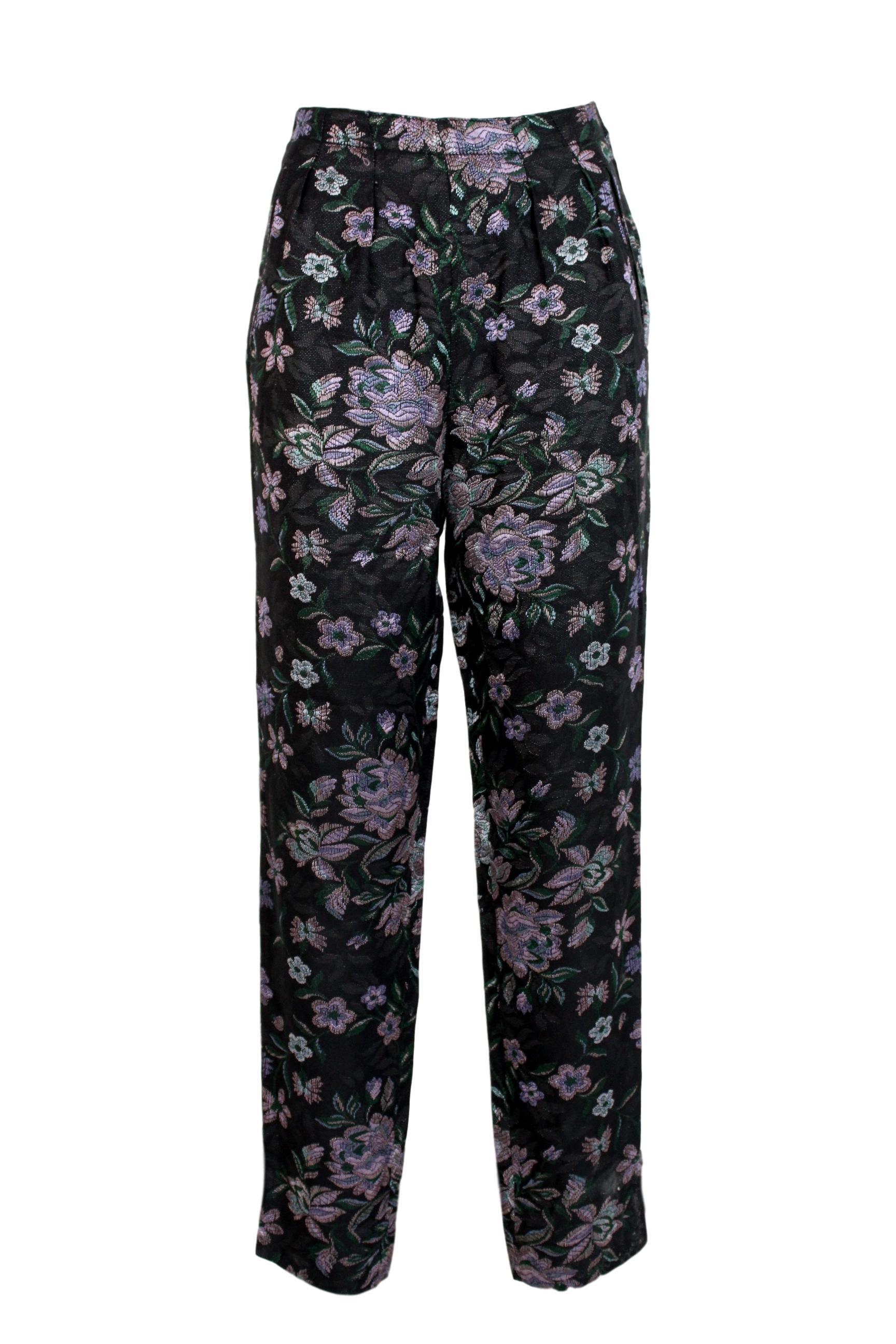 Emporio Armani Black Pink Cotton Damask Floral Pants Suit 5