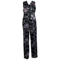 Retro Emporio Armani Black Pink Cotton Damask Floral Pants Suit