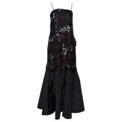 Emporio Armani Black Printed Satin & Lace Overlay Maxi Dress S
