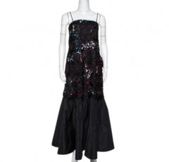Emporio Armani Black Printed Satin & Lace Overlay Maxi Dress S