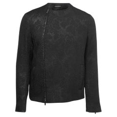 Emporio Armani Black Printed Textured Synthetic Zip-Up Jacket XL